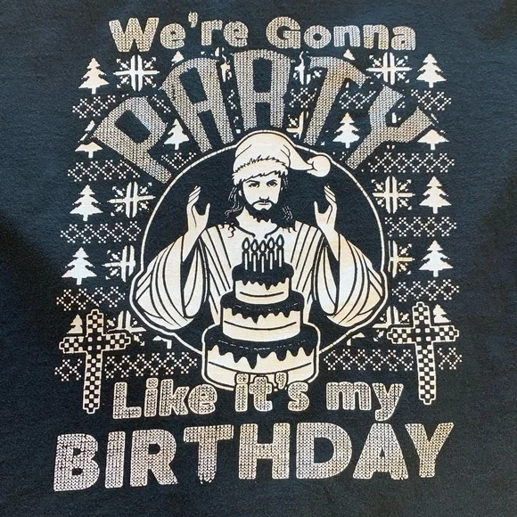 Ugly Christmas T-shirt Jesus Party it’s my birthday black short sleeve gag gift - Picture 8 of 11